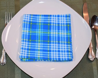 Blue Plaid Cloth Napkins, Flannel Napkins, Cloth Serviettes, Reusable Napkins, Eco Friendly Napkins