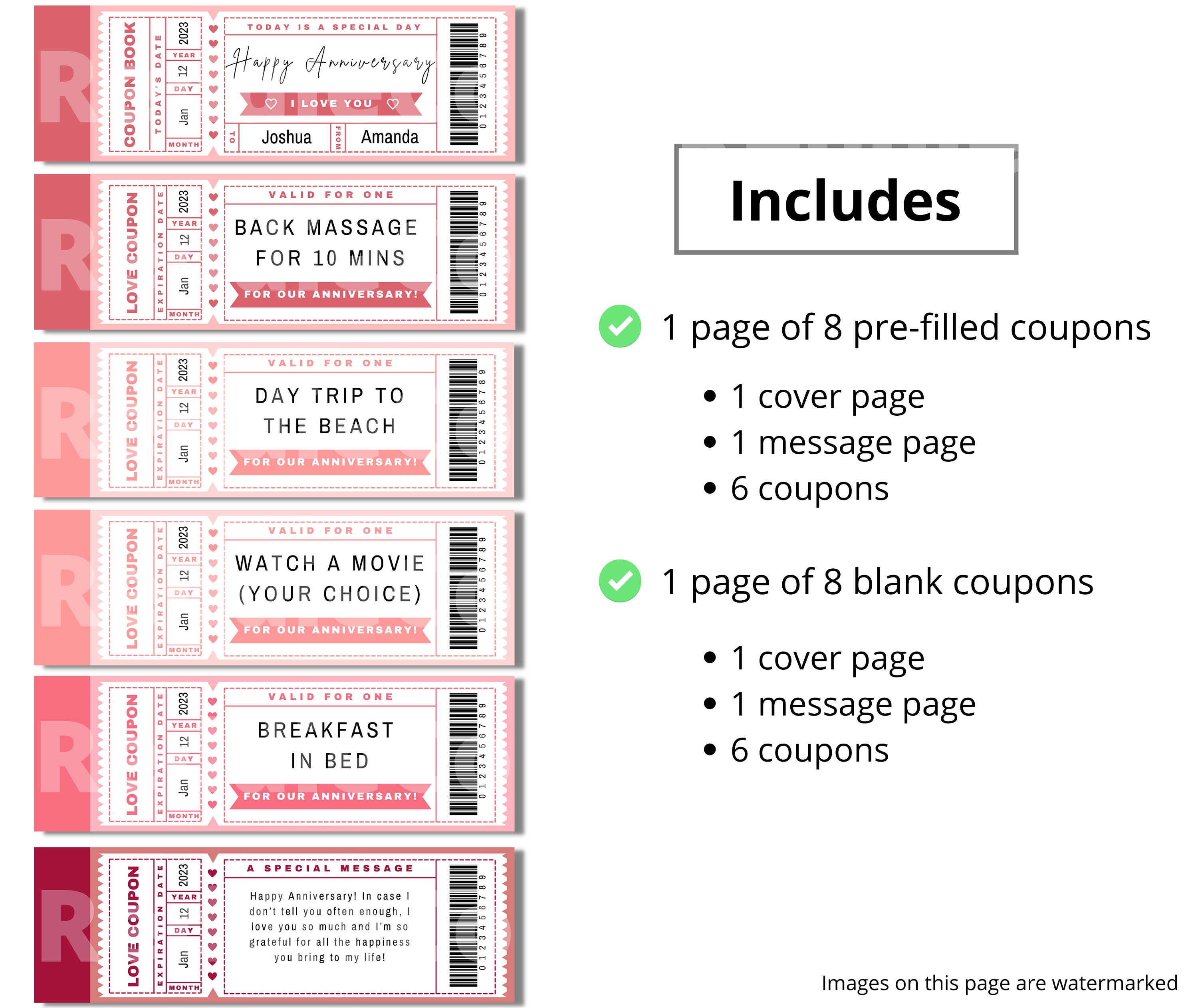 Anniversary Ticket Coupon Book Editable / Customizable Printable ...