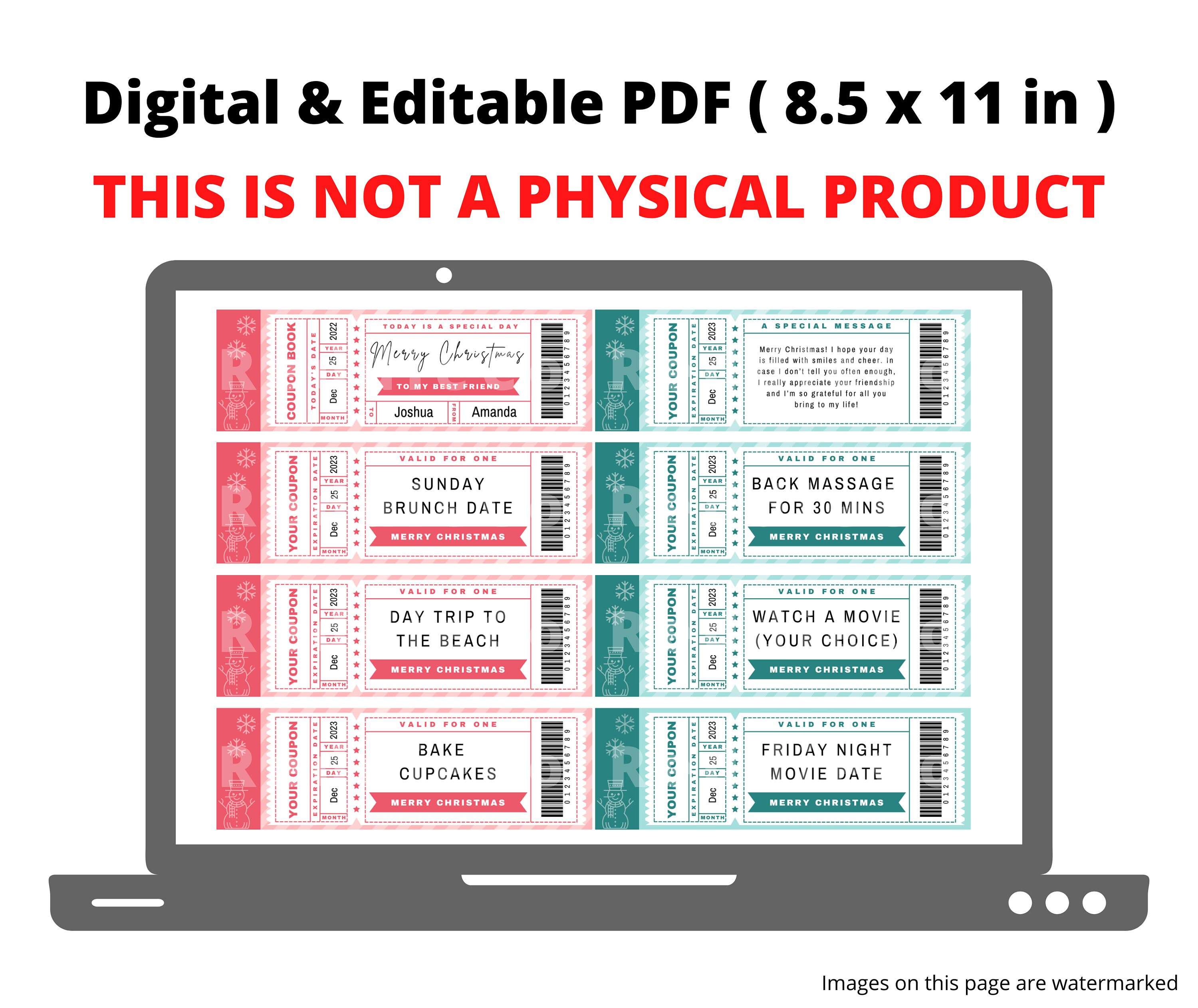Digital Christmas Printable Customizable Coupon Book for Friends ...
