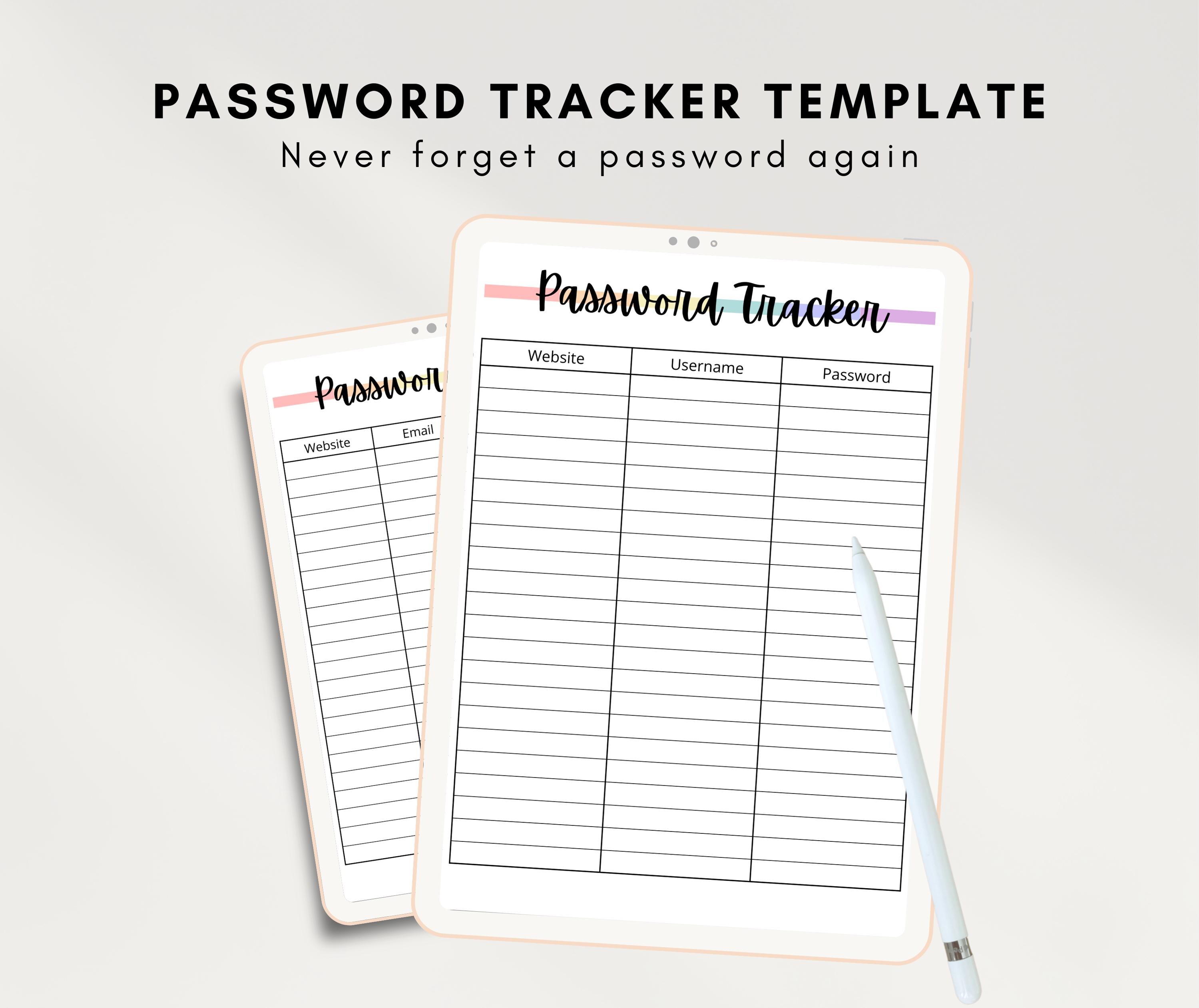 Password Tracker | Printable Digital Template - Etsy