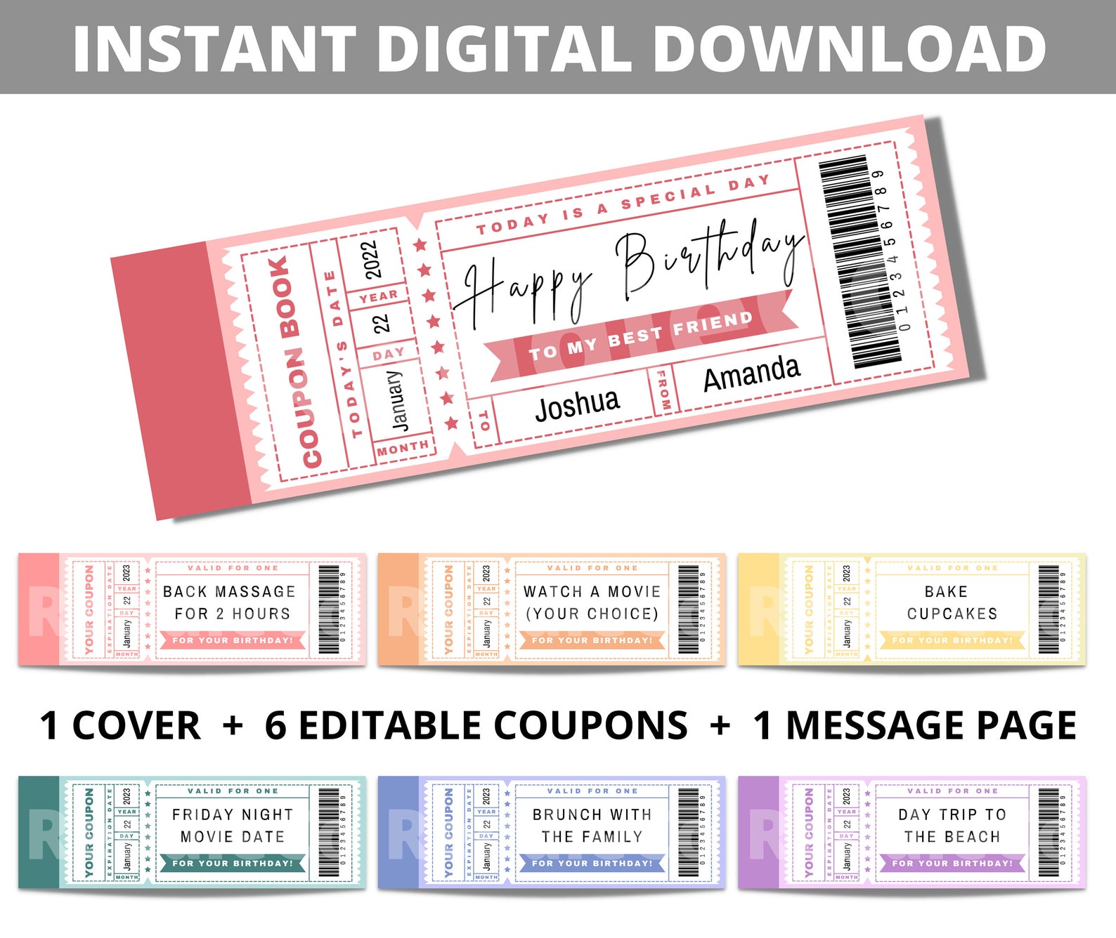 Birthday Ticket Coupon Book Editable / Customizable Printable Template