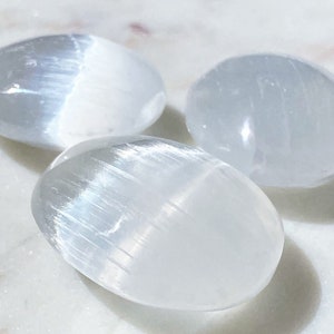 Selenite Gypsum Satin Spar Palm Stones - Brilliant Shine