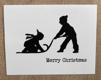 Children Sledding Christmas Card, Christmas Card set, Holiday Card set, Handmade Christmas Card
