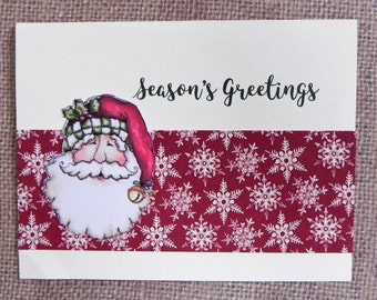 Country Santa Christmas Card, Santa Christmas Card, Christmas Card,Handmade Greeting Card, Holiday Card
