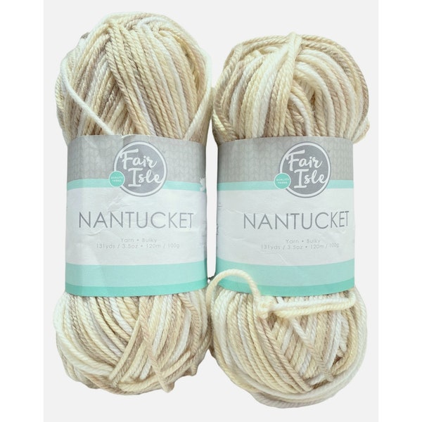 Fair Isle Nantucket Yarn 2 Sks Sandy Beach Neutrals Acrylic & Super Wash Wool NEW