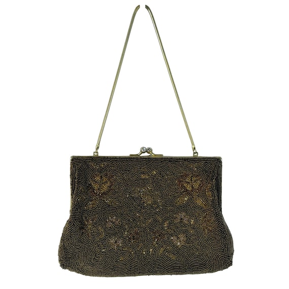 Vtg Floral Beaded Bag Handmade in Belgium Bronze C