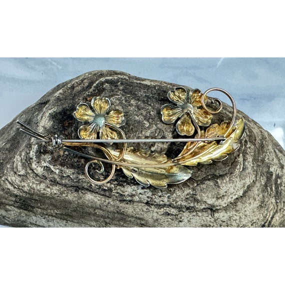 Vtg Van Dell 1/20 12K Gold on Sterling Floral Bro… - image 3