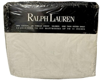 Vtg Ralph Lauren Avery White Damask Twin Fitted Sheet 100% Cotton 200 Thread 90s