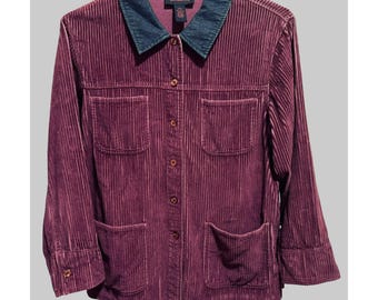 Vintage Denim & Co Womens Barn Chore Field Jacket Plum Corduroy Pockets Sz L