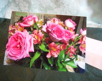 Blank Greeting Cards .. all occasion cards, pink roses bouquet, floral note card ...#51