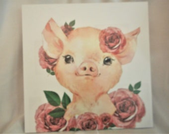 Piggy Portraits ... variety of 3 choices, 8 inch photo tiles, pink roses, sunflowers, full country bouquet ... #116