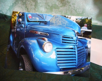 Blank Greeting Card .. all occasion card, antique 1930's Ford truck, blue truck photo card ... #48