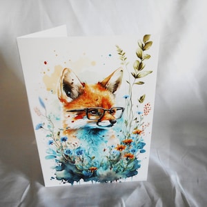 Foxy Glasses (#3) ... 5x7 Birthday card, printed inside, cute fox wearing glasses ... #441