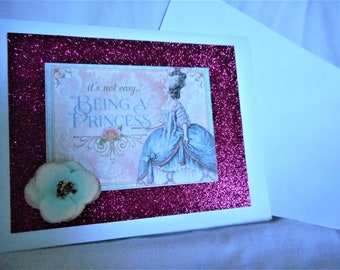 Princess Card ... it's not easy, 3D blank card, silk flower, hot pink, OOAK handmde ... #110