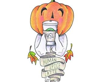 Human Spice Latte Art Print #HSL Drawing Pumpkin Drawing Halloween Art Coffee