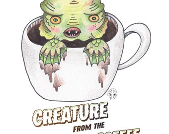 Creature from the Black Coffee, Creature From the Black Lagoon Art Print, Creature Art