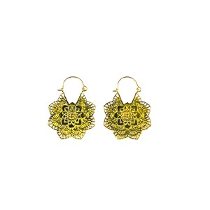 GOLD Tone Brass FLORAL Etched Earrings Metal Artisan Indian Middle Eastern Earrings