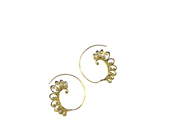 SPIRAL Hoop Earrings HOOPS Intricate Artisan Designs Indian Middle Eastern Hippie Boho Chic