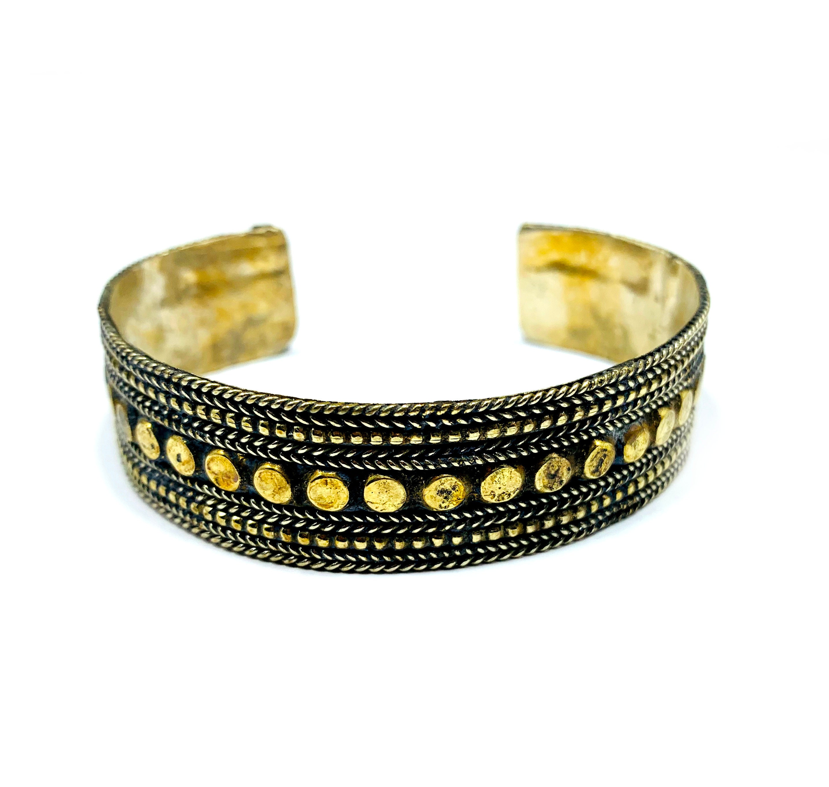 Vintage AFGHAN Metal Etched Aged Silver Tone Tribal Cuff Bracelet