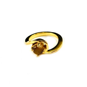GOLD Plated Minimalist Asymmetrical Shape TIGER&#39;s EYE Stone Stackable Ring Size 6 7 8