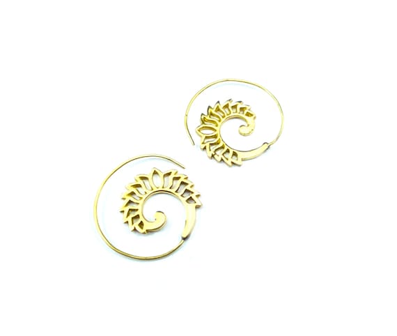 GOLD Tone Brass SPIRAL Hoop Earrings Indian Middle Eastern Tribal Boho Hippie Artisan Cutout Earrings Small Size Mini