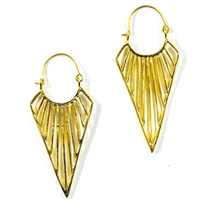 GOLD Tone Brass SPIKE Cutout LARGE Modern Drop Geometric Statement Earrings