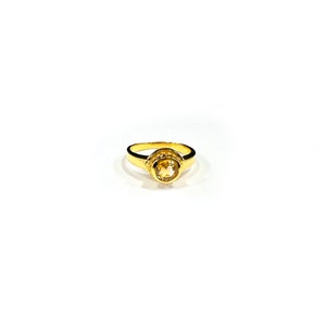GOLD Plated Brass LEMON Yellow QUARTZ Ring Statement Fashion Jewelry Boho Mystical Chic Hippie Sizes 6 7 8