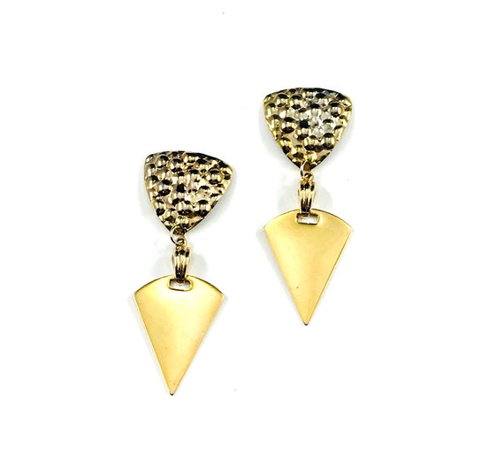 Vintage 80s 90s Gold Tone SPIKE Geometric Gold Tone Color Metal Earrings Pierced