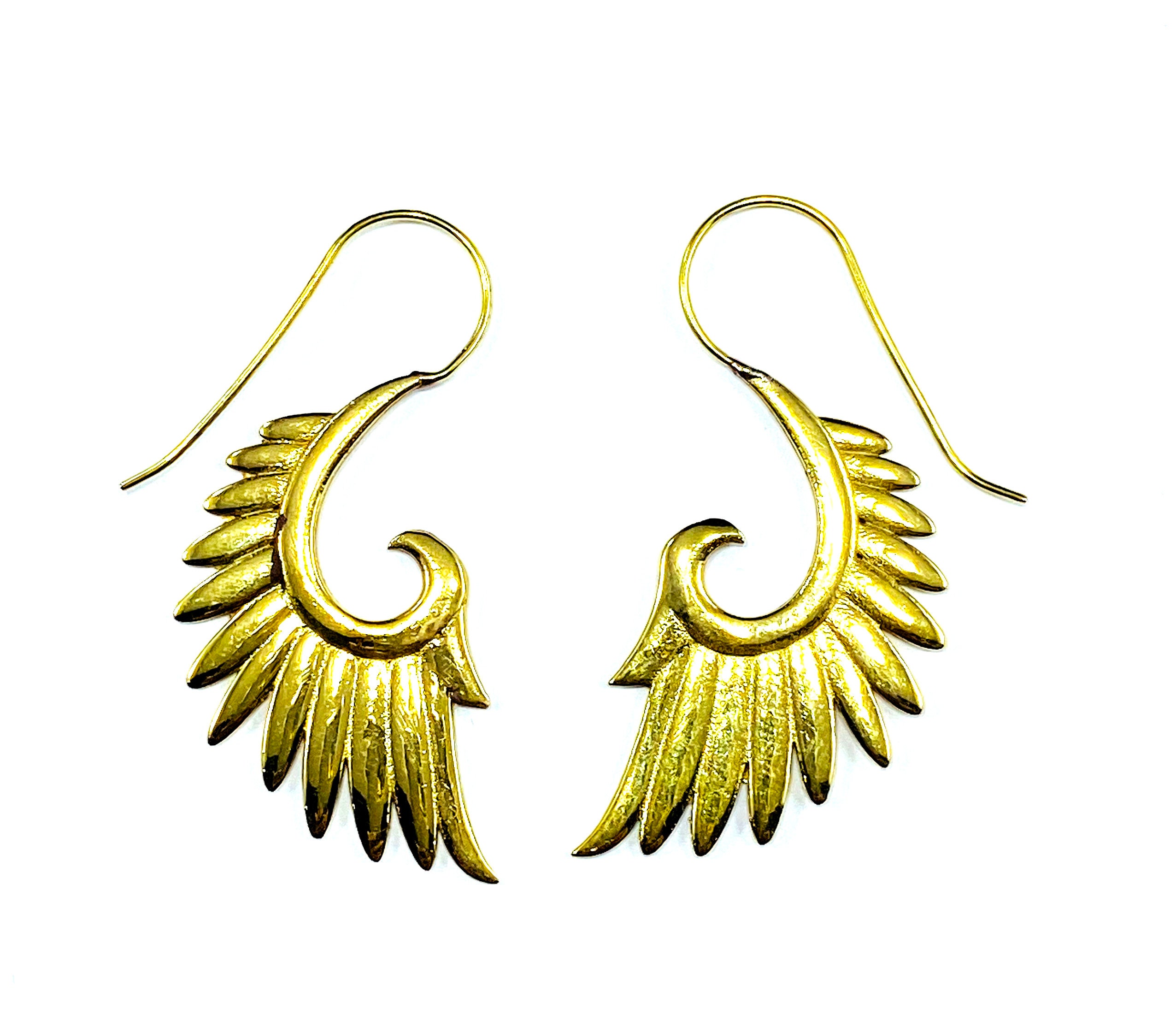 GOLD Tone Brass Metal ANGEL Wings Cast Dangle Earrings Boho Bohemian