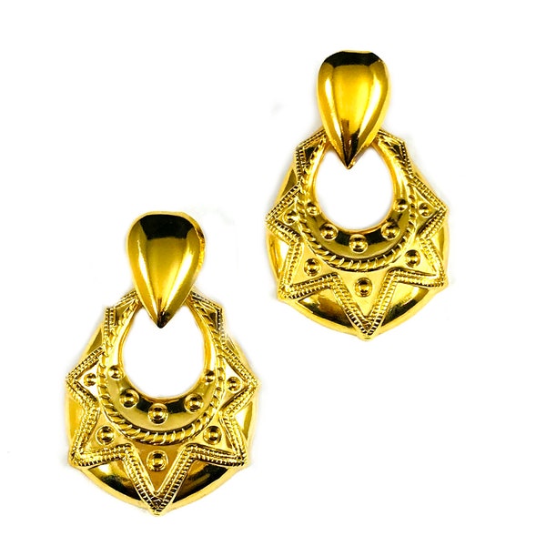 Vintage GOLD Tone Geometric Mini DOORKNOCKER Door Knocker Hoop Hoops Earrings Designs Tribal 80's 90's Hip-hop Jewelry Pierced