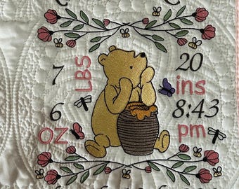 Personalized Winnie The Pooh Embroidered Heirloom Baby Quilt