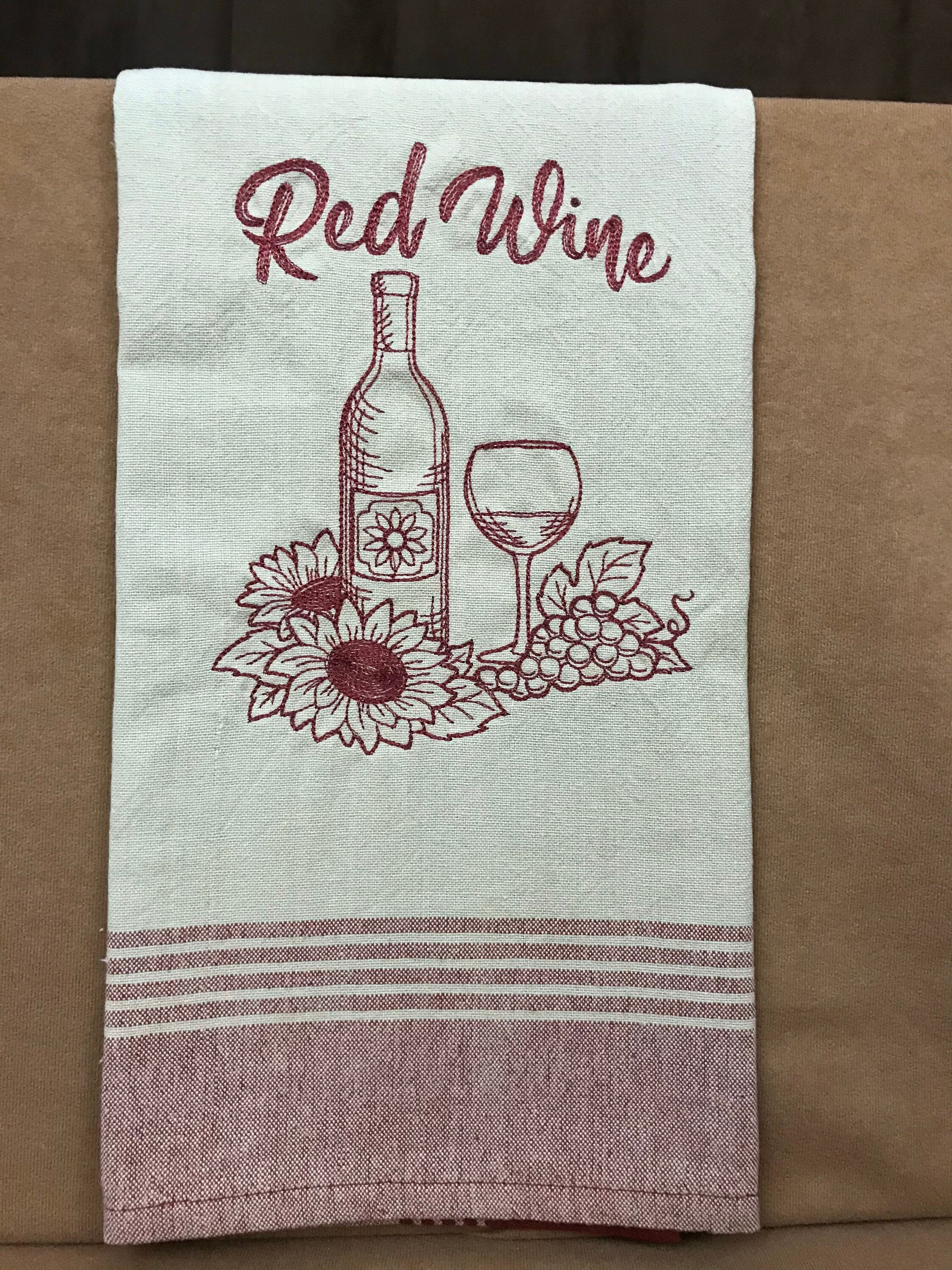 Wine Embroidered Towels Set of 2 Etsy