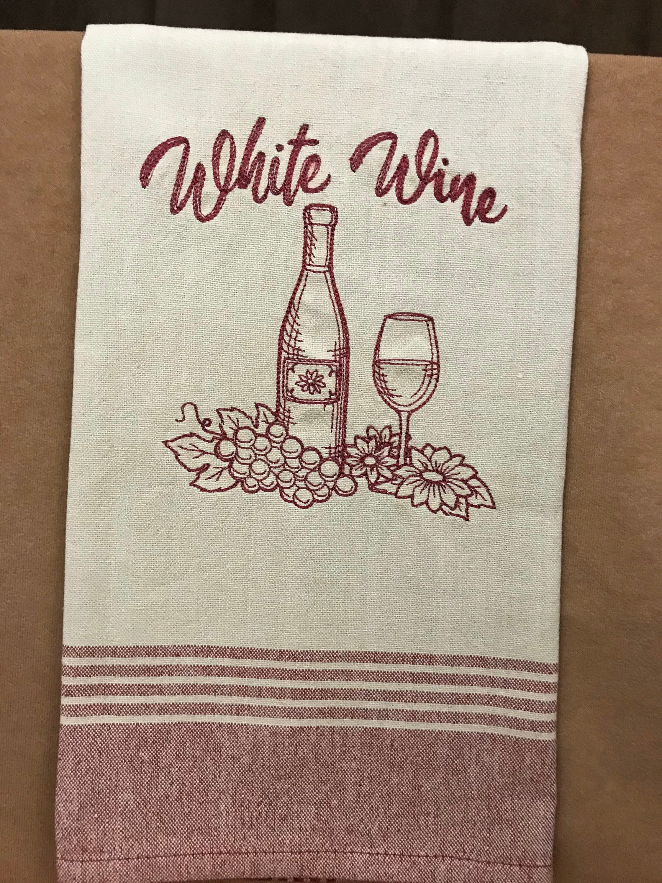 Wine Embroidered Towels Set of 2 Etsy