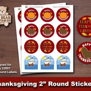 Thanksgiving, Thanksgiving Labels, Thanksgiving Stickers, Printable, 2 Inch Round, Avery 22807, Party Favors, Gift Tags, Digital Download
