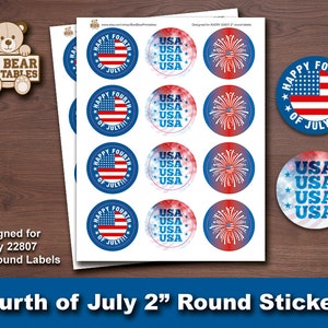 July 4th Labels, Fourth of July, Stickers, Independence Day, Printable, 2 Inch Round, Avery 22807, Party Favors, Digital Download, Gift Tags