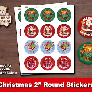 Christmas, Christmas Labels, Christmas Stickers, Printable, 2 Inch Round, Avery 22807, Party Favors, Gift Tags, Digital Download