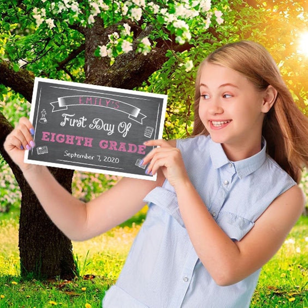 Personalized First Day of School Chalkboard Sign, Eighth Grade (digital ...