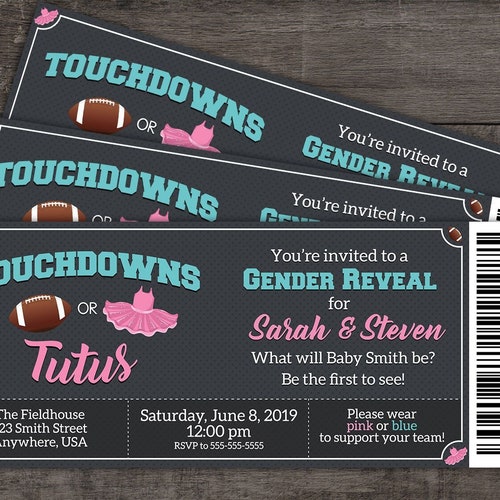 Editable Touchdown or Tutus Gender Reveal Invitation Ticket | Etsy