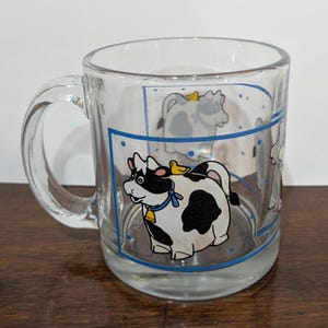 Vintage Glass Cow Mug with Blue Accents