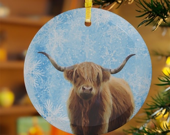 Adornos de cristal con forma de vaca de las Tierras Altas escocesas