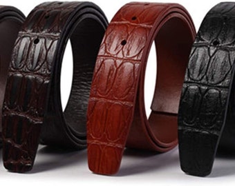Genuine leather belt strap with crocodile embossing complete with mounting material