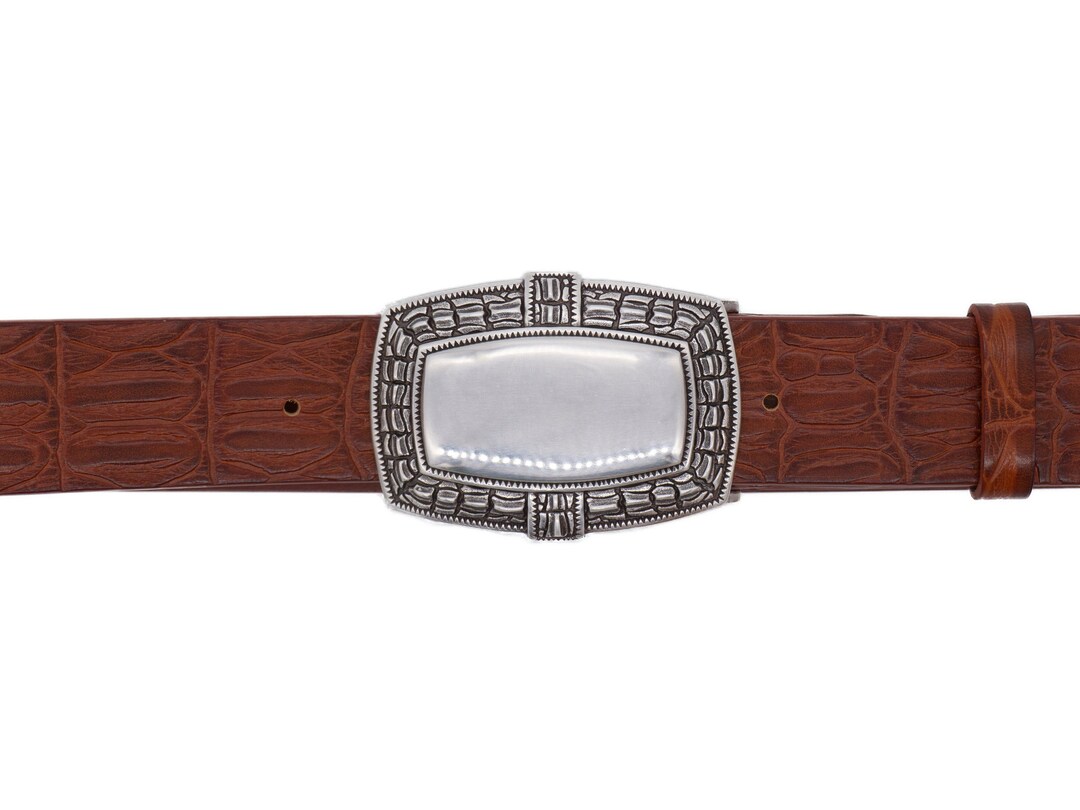 Ladies Belt Crocodile Embossing Silver Plated Buckle Genuine  display picture 1