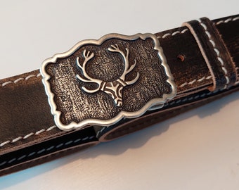 Traditional belt - genuine leather - deer motif