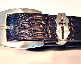 Genuine leather belt, exclusive men's belt, men's gift, silver-plated clasp