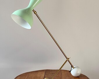 Mid-century Italian Mint Green Brass Diabolo Lamp