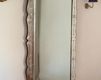 Large Venetian Mirror with Engraved Floral Border