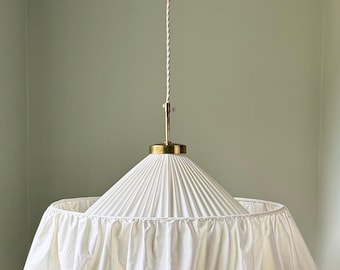Josef Frank for Svenskt Tenn “Carl Larsson’s Lamp” Pleated Silk & Brass Pendant, Sweden circa 1940s