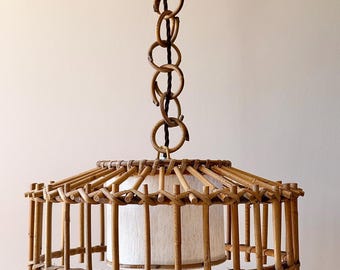 French Caged Bamboo Pendant Light