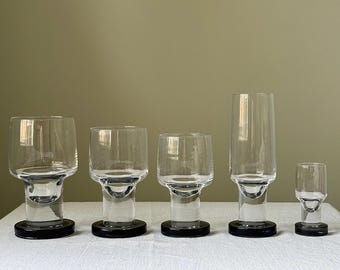 Vintage French 1970’s Handblown Crystal Smoked Grey Glasses