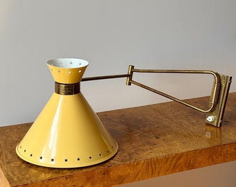 Vintage René Mathieu for Lunel Diabolo Yellow Wall Lamp